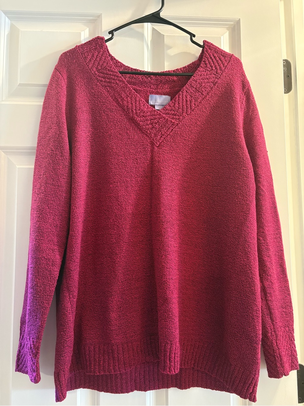 Laura Scott Deep Raspberry Knit V-Neck Sweater